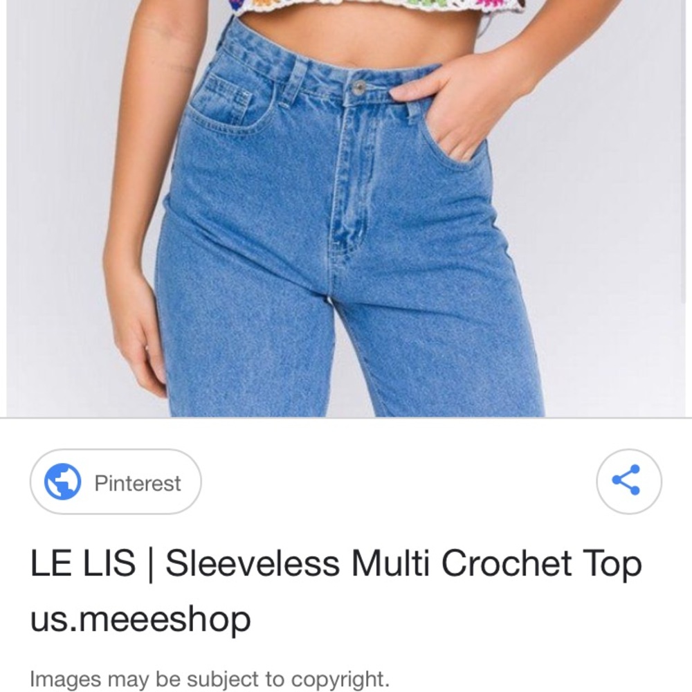 LE LIS Sleeveless Multi Crochet Crop Top - White with Multicolor Trim
